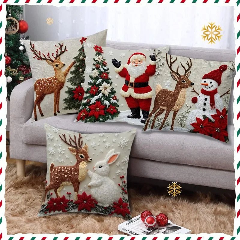 Home Decoration Rich Styles Christmas Throw Pillowcase Sofa Linen Pillowcase Soft Comfortable Cute Holiday Pillowcase 4PCS - PratSN