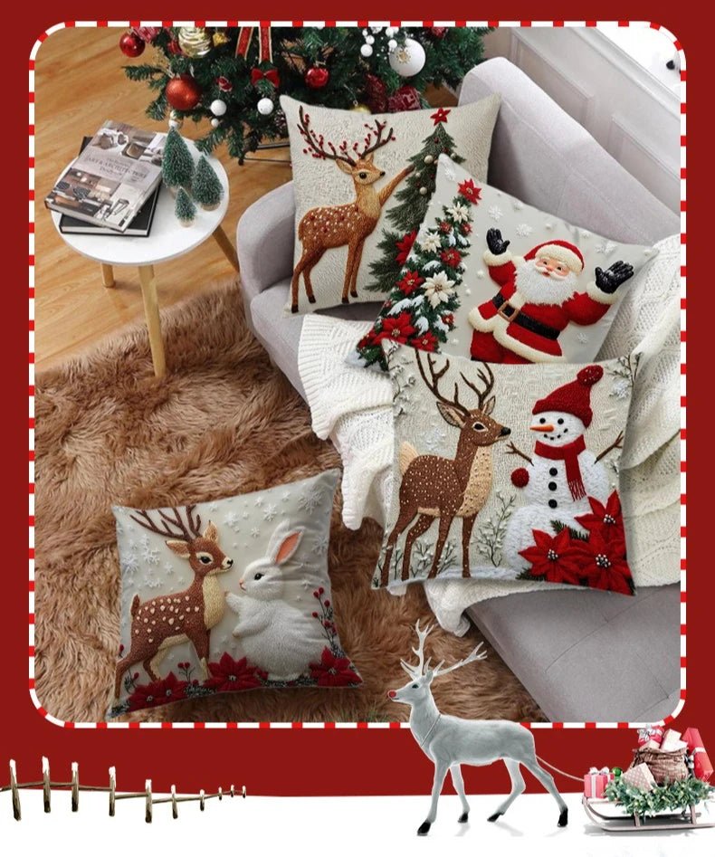 Home Decoration Rich Styles Christmas Throw Pillowcase Sofa Linen Pillowcase Soft Comfortable Cute Holiday Pillowcase 4PCS - PratSN