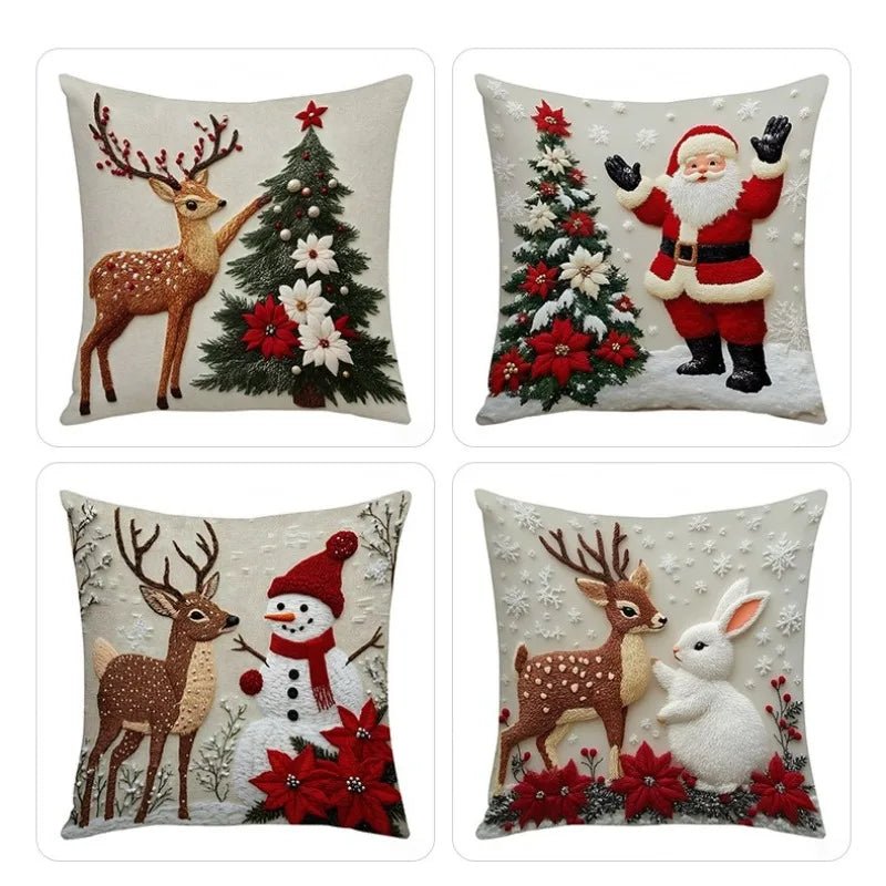 Home Decoration Rich Styles Christmas Throw Pillowcase Sofa Linen Pillowcase Soft Comfortable Cute Holiday Pillowcase 4PCS - PratSN