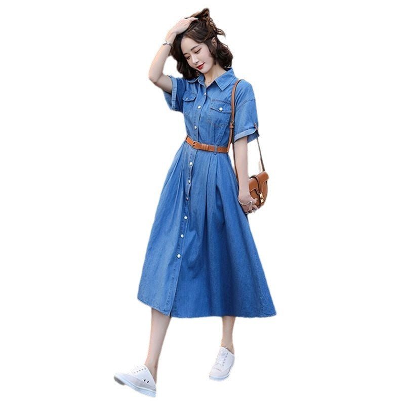Ice Silk Denim Dress Korean Style Slimming - PratSN