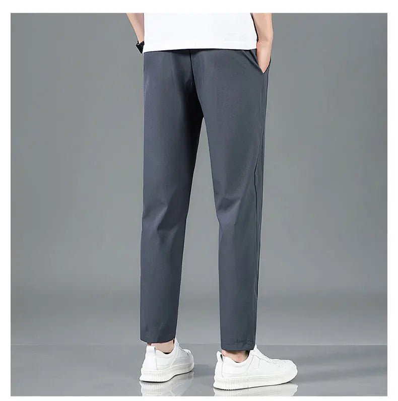 Ice Silk Men's Pants 2025 Summer New Black Gray Thin Business Casual Pants Outdoor Elastic Breathable Straight Leg Sweatpants - PratSN