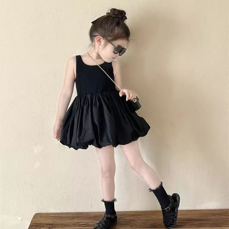Infant Babys Girls Backless Sling Dress Cotton Solid Sleeveless Children Girls Dress Loose Flower Bud Dress For 2 - 7Y Kids Girls - PratSN
