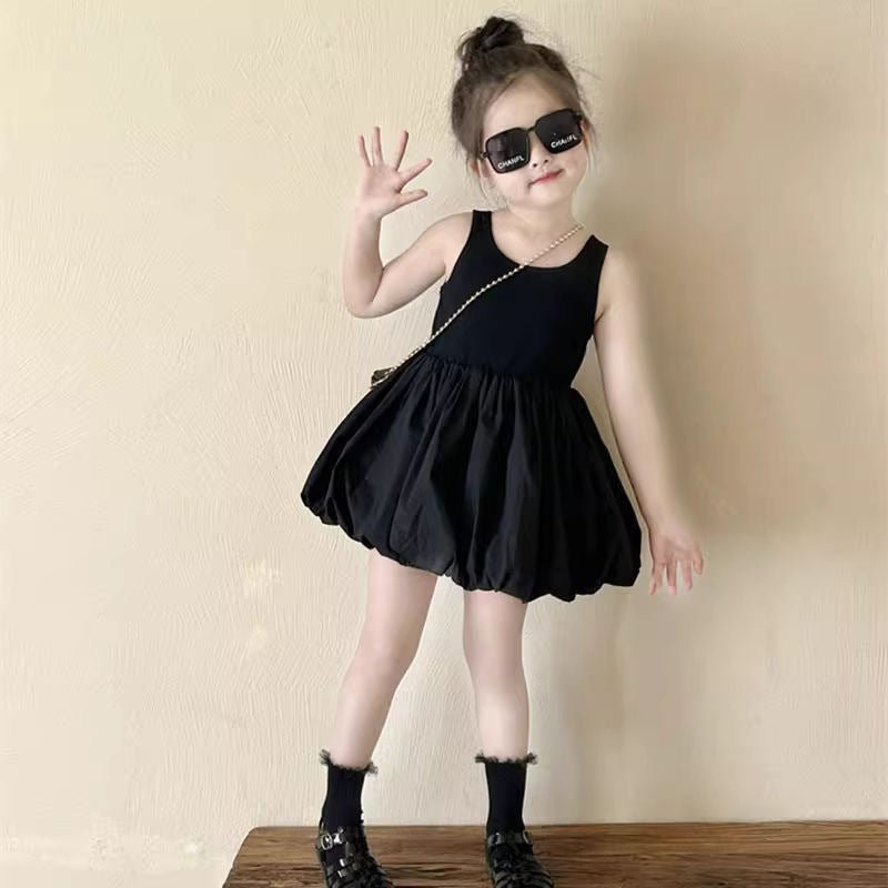 Infant Babys Girls Backless Sling Dress Cotton Solid Sleeveless Children Girls Dress Loose Flower Bud Dress For 2 - 7Y Kids Girls - PratSN
