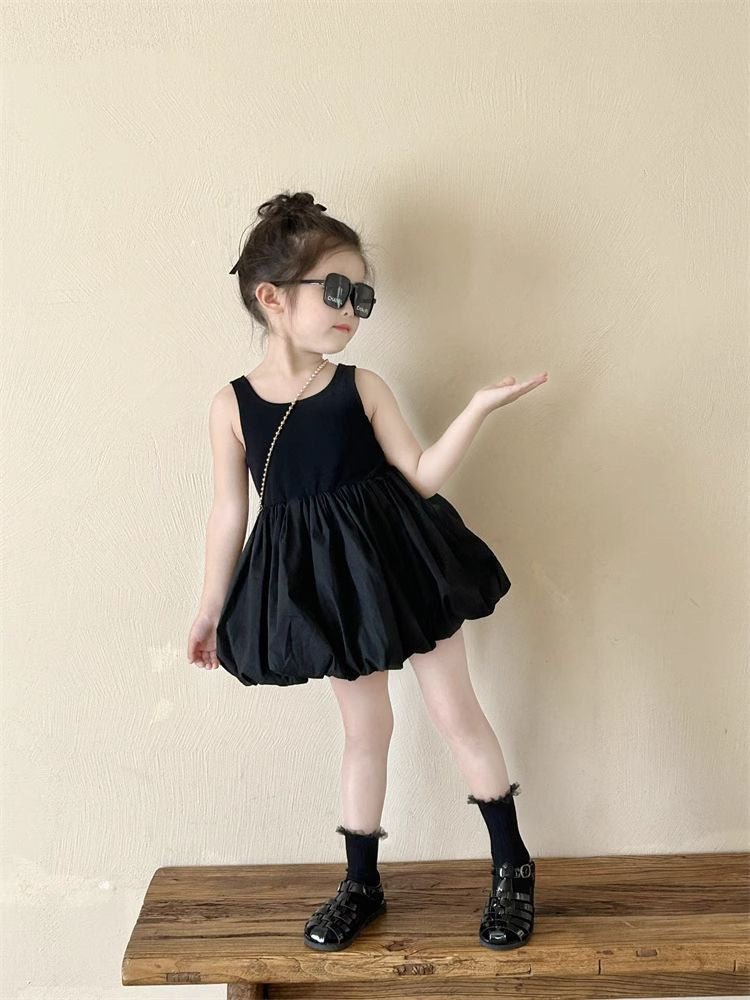 Infant Babys Girls Backless Sling Dress Cotton Solid Sleeveless Children Girls Dress Loose Flower Bud Dress For 2 - 7Y Kids Girls - PratSN