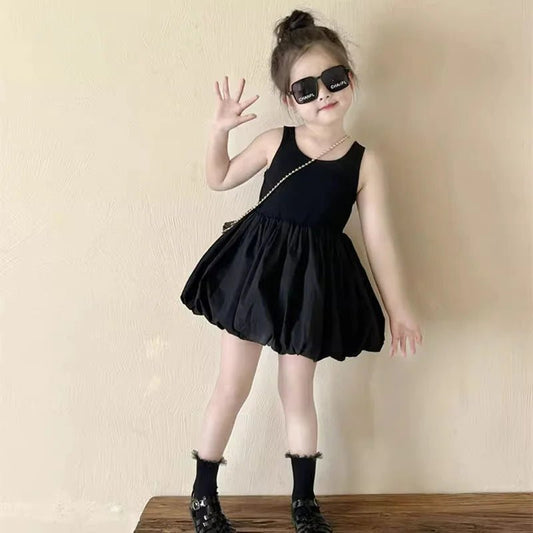 Infant Babys Girls Backless Sling Dress Cotton Solid Sleeveless Children Girls Dress Loose Flower Bud Dress For 2 - 7Y Kids Girls - PratSN