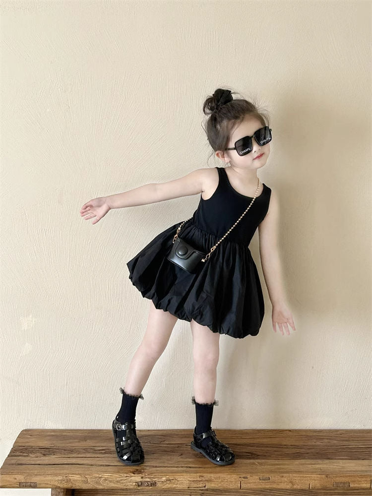 Infant Babys Girls Backless Sling Dress Cotton Solid Sleeveless Children Girls Dress Loose Flower Bud Dress For 2 - 7Y Kids Girls - PratSN