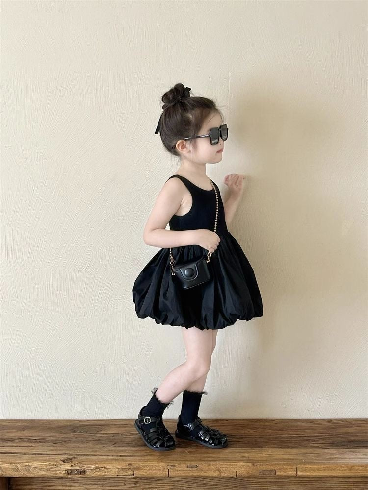 Infant Babys Girls Backless Sling Dress Cotton Solid Sleeveless Children Girls Dress Loose Flower Bud Dress For 2 - 7Y Kids Girls - PratSN