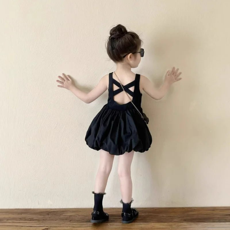 Infant Babys Girls Backless Sling Dress Cotton Solid Sleeveless Children Girls Dress Loose Flower Bud Dress For 2 - 7Y Kids Girls - PratSN