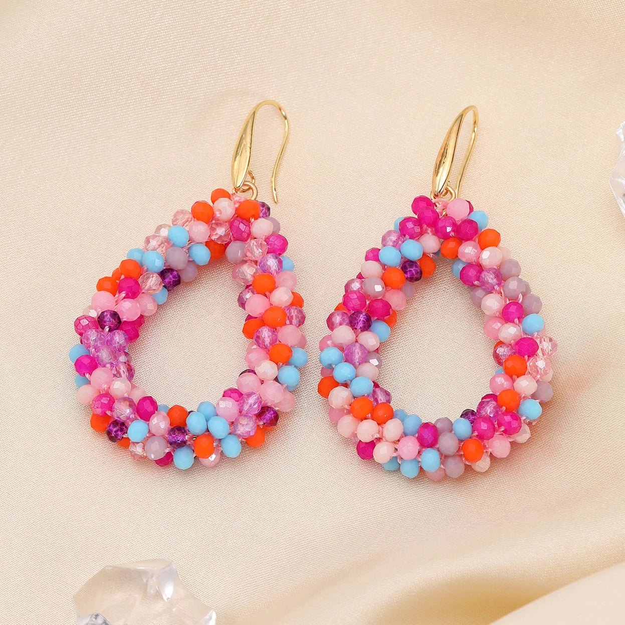 INKDEW Mixed Color Big Drop Earrings Colorful Bead Handmade Threading Crystal Earrings for Women Gift Water Drop Jewelry EA004 - PratSN