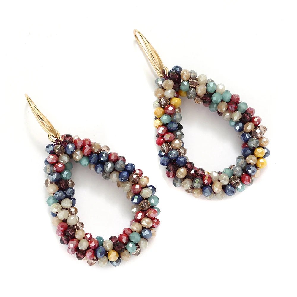 INKDEW Mixed Color Big Drop Earrings Colorful Bead Handmade Threading Crystal Earrings for Women Gift Water Drop Jewelry EA004 - PratSN