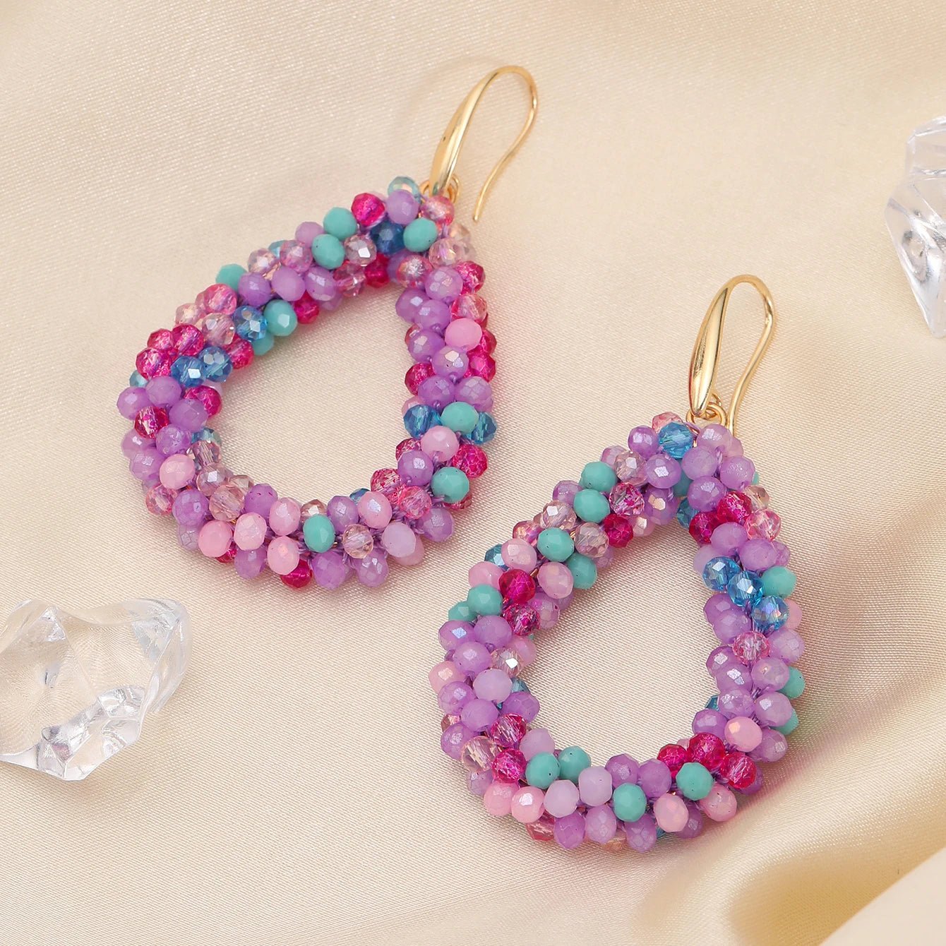 INKDEW Mixed Color Big Drop Earrings Colorful Bead Handmade Threading Crystal Earrings for Women Gift Water Drop Jewelry EA004 - PratSN