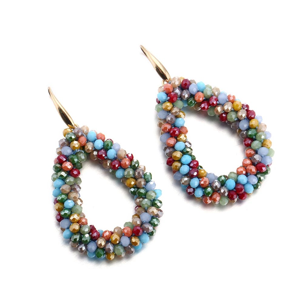 INKDEW Mixed Color Big Drop Earrings Colorful Bead Handmade Threading Crystal Earrings for Women Gift Water Drop Jewelry EA004 - PratSN