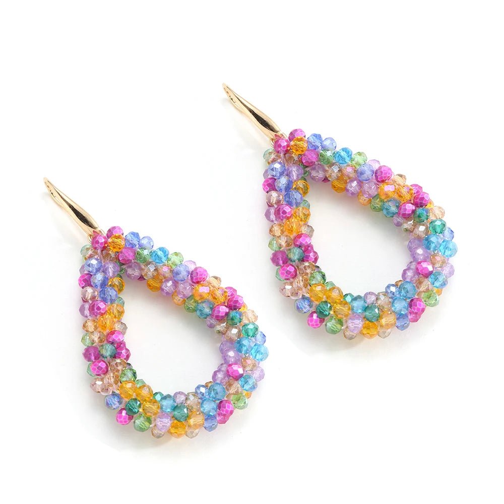 INKDEW Mixed Color Big Drop Earrings Colorful Bead Handmade Threading Crystal Earrings for Women Gift Water Drop Jewelry EA004 - PratSN