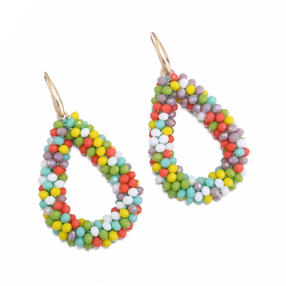 INKDEW Mixed Color Big Drop Earrings Colorful Bead Handmade Threading Crystal Earrings for Women Gift Water Drop Jewelry EA004 - PratSN