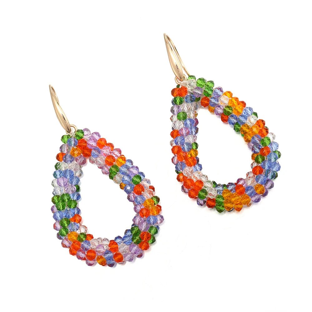 INKDEW Mixed Color Big Drop Earrings Colorful Bead Handmade Threading Crystal Earrings for Women Gift Water Drop Jewelry EA004 - PratSN