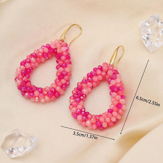 INKDEW Mixed Color Big Drop Earrings Colorful Bead Handmade Threading Crystal Earrings for Women Gift Water Drop Jewelry EA004 - PratSN