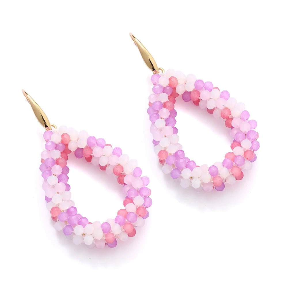 INKDEW Mixed Color Big Drop Earrings Colorful Bead Handmade Threading Crystal Earrings for Women Gift Water Drop Jewelry EA004 - PratSN