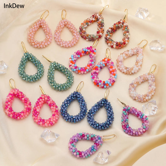 INKDEW Mixed Color Big Drop Earrings Colorful Bead Handmade Threading Crystal Earrings for Women Gift Water Drop Jewelry EA004 - PratSN