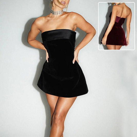 Ins Slim Tube - top Dress Fashion Zipper A - line Short Dresses Party Evening Clothing For Women - PratSN