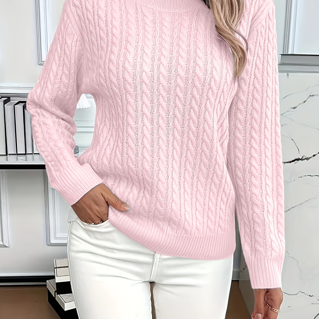 Ins Twist Round Neck Pullover Sweater Fashion Solid Color Long - sleeved Knitted Top For Women - PratSN