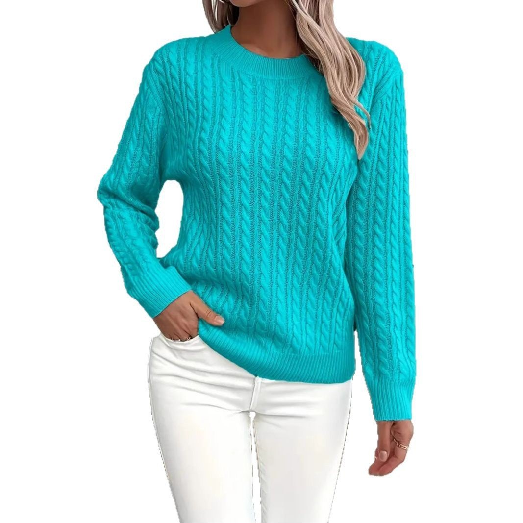 Ins Twist Round Neck Pullover Sweater Fashion Solid Color Long - sleeved Knitted Top For Women - PratSN