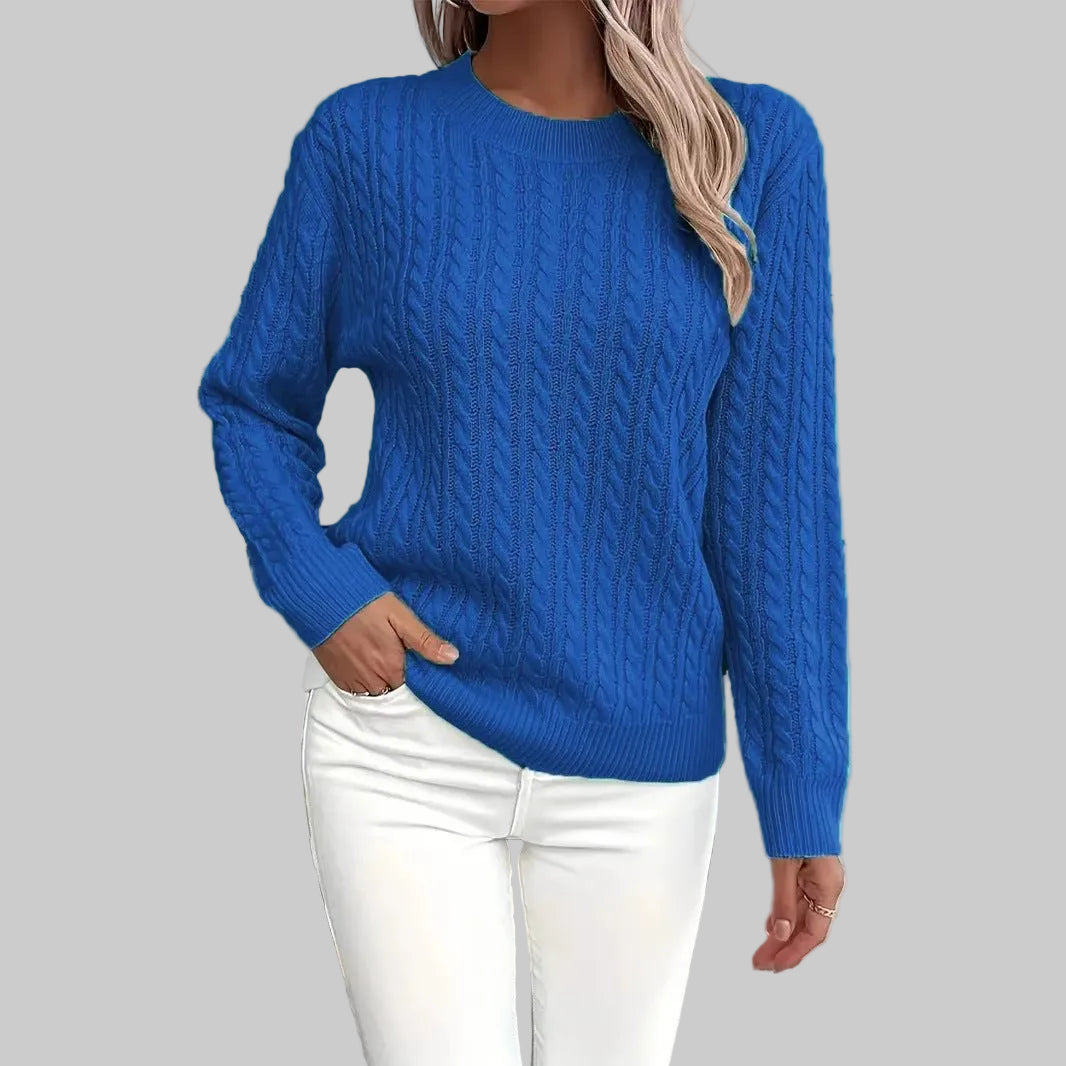 Ins Twist Round Neck Pullover Sweater Fashion Solid Color Long - sleeved Knitted Top For Women - PratSN