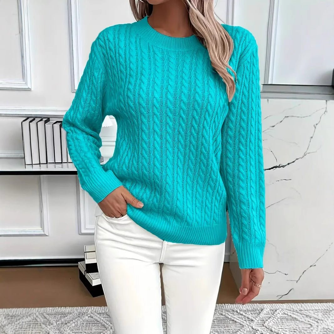 Ins Twist Round Neck Pullover Sweater Fashion Solid Color Long - sleeved Knitted Top For Women - PratSN