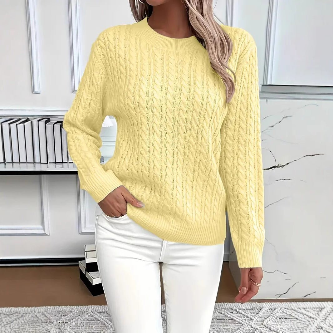 Ins Twist Round Neck Pullover Sweater Fashion Solid Color Long - sleeved Knitted Top For Women - PratSN