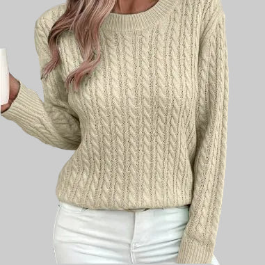 Ins Twist Round Neck Pullover Sweater Fashion Solid Color Long - sleeved Knitted Top For Women - PratSN