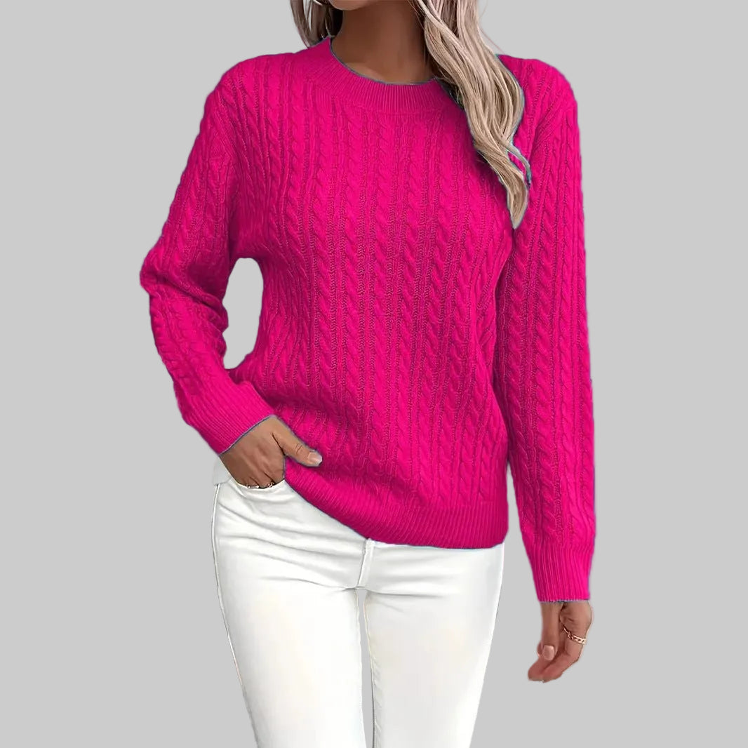 Ins Twist Round Neck Pullover Sweater Fashion Solid Color Long - sleeved Knitted Top For Women - PratSN