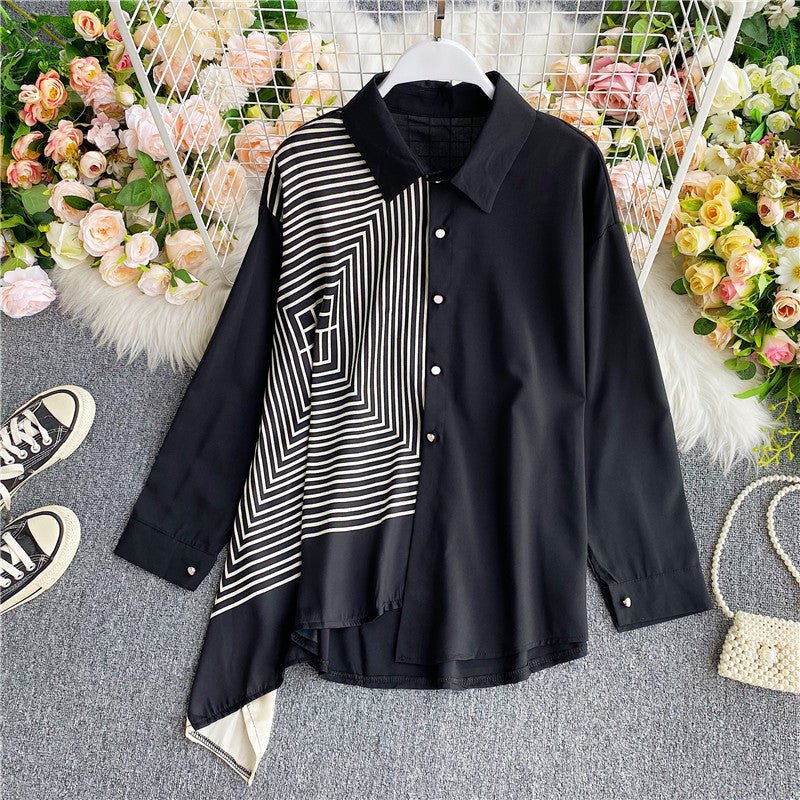 Irregular contrast color women loose shirt - PratSN