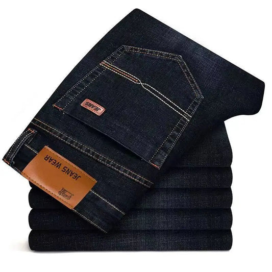 JEAN New Business Men's Jeans Casual Straight Stretch Fashion Classic Blue Black Work Denim Trousers - PratSN