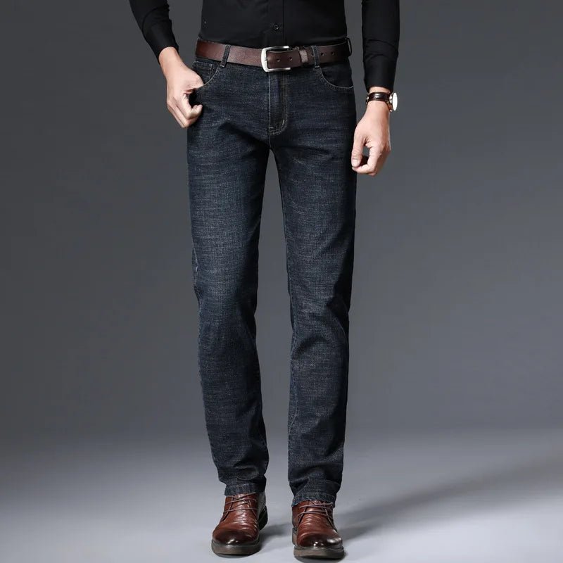 JEAN New Business Men's Jeans Casual Straight Stretch Fashion Classic Blue Black Work Denim Trousers - PratSN