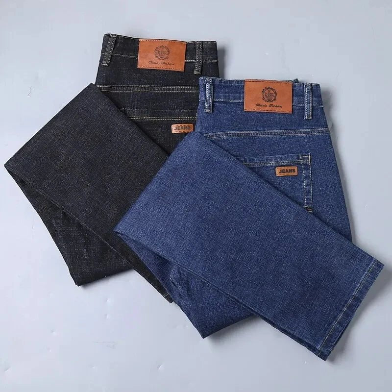 JEAN New Business Men's Jeans Casual Straight Stretch Fashion Classic Blue Black Work Denim Trousers Male Brand Clothing - PratSN