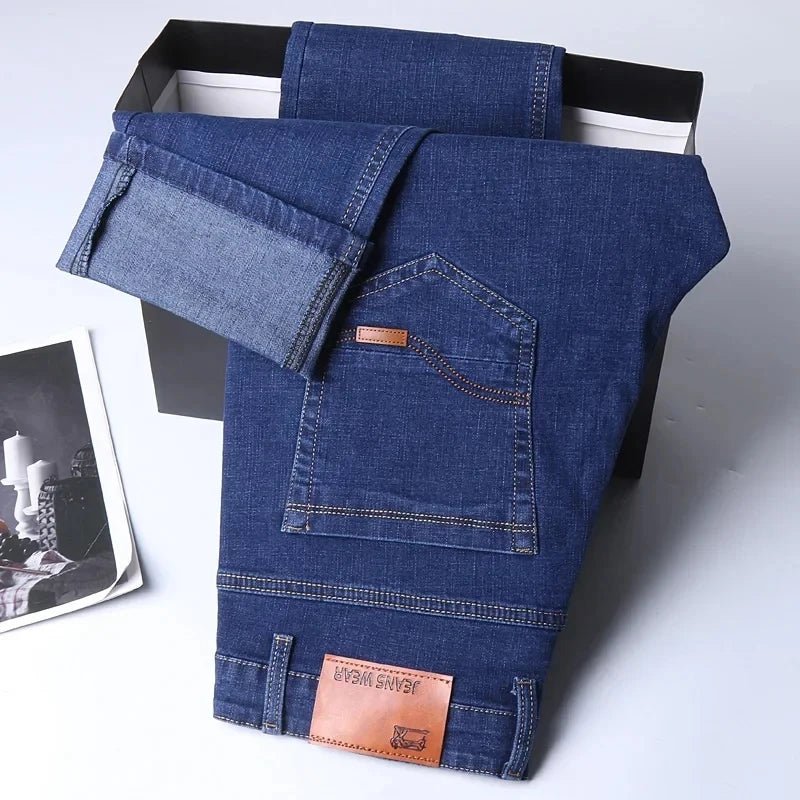 JEAN New Business Men's Jeans Casual Straight Stretch Fashion Classic Blue Black Work Denim Trousers Male Brand Clothing - PratSN