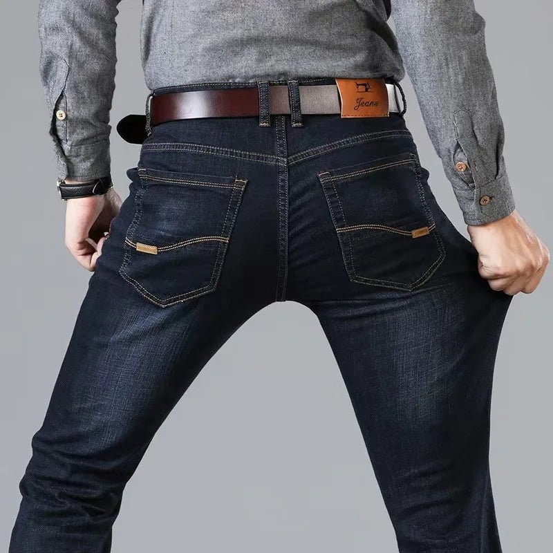 JEAN New Business Men's Jeans Casual Straight Stretch Fashion Classic Blue Black Work Denim Trousers Male Brand Clothing - PratSN