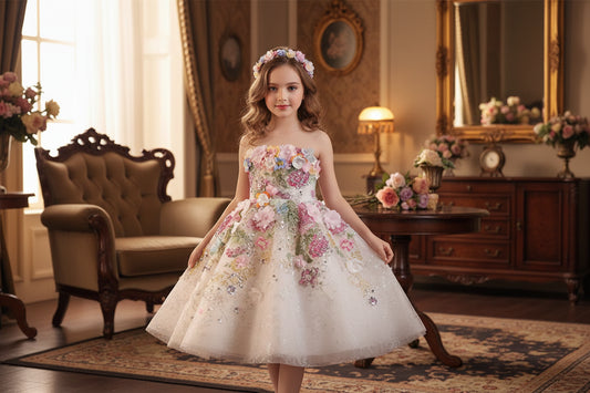 Jill Wish J404A Floral Flower Girl Dress Lace Flowers Sleeveless Princess Toddler Kids Wedding 1st Birthday Pageant Party Gown - PratSN