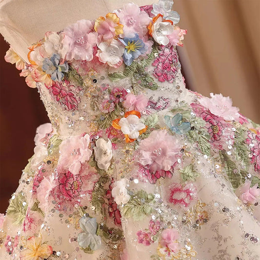 Jill Wish J404A Floral Flower Girl Dress Lace Flowers Sleeveless Princess Toddler Kids Wedding 1st Birthday Pageant Party Gown - PratSN