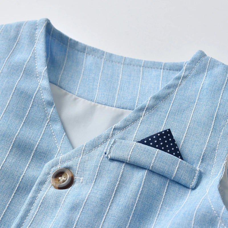 Kid Boy Formal Birthday Outfit Suit Toddler Gentleman Wedding Striped Vest Shirt 1 - 6 Years Baby Pants Boys Ceremony Outerwear - PratSN