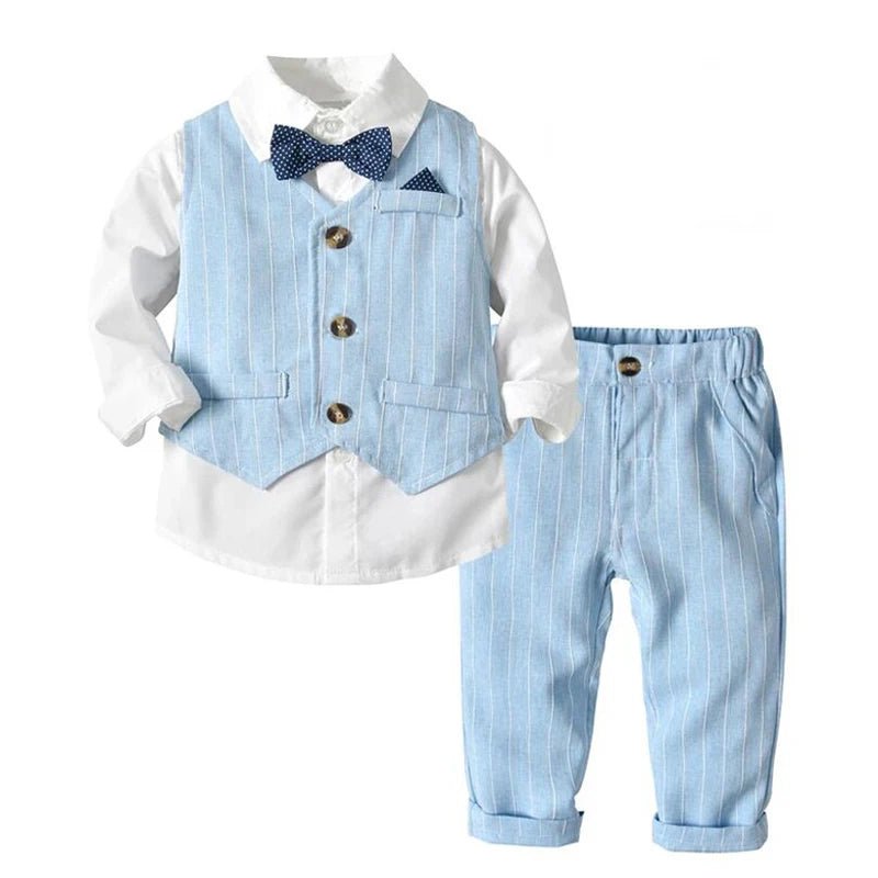Kid Boy Formal Birthday Outfit Suit Toddler Gentleman Wedding Striped Vest Shirt 1 - 6 Years Baby Pants Boys Ceremony Outerwear - PratSN