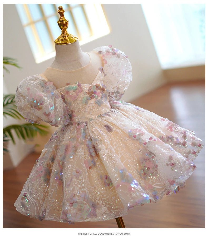 Kids Birthday Party Dresses for Little Girl Size 2 To 14 Years Prom Sequin Dress Luxury Gowns Sky Blue Evening Formal Frock - PratSN