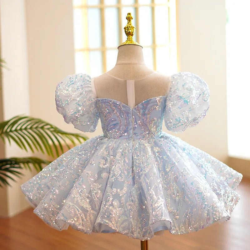 Kids Birthday Party Dresses for Little Girl Size 2 To 14 Years Prom Sequin Dress Luxury Gowns Sky Blue Evening Formal Frock - PratSN