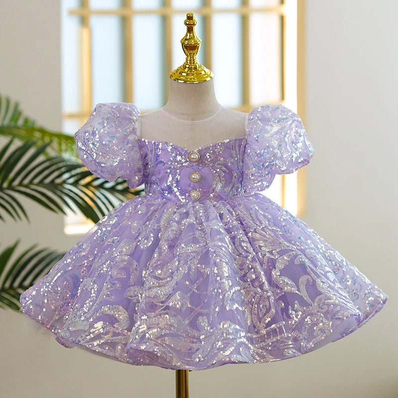 Kids Birthday Party Dresses for Little Girl Size 2 To 14 Years Prom Sequin Dress Luxury Gowns Sky Blue Evening Formal Frock - PratSN