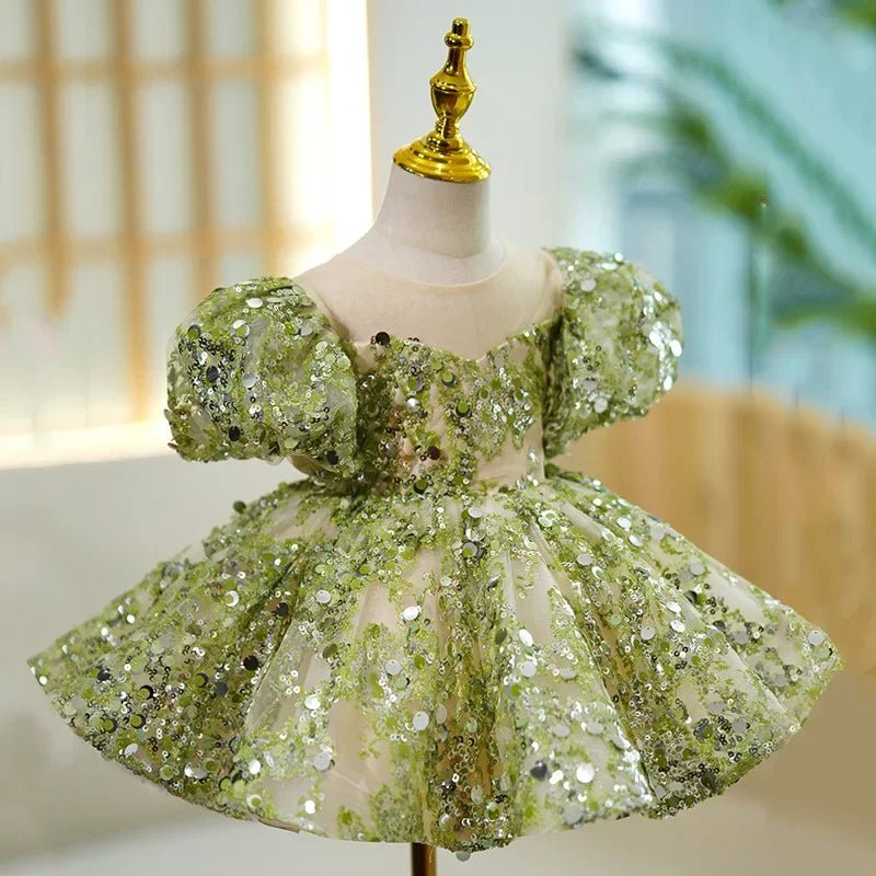Kids Birthday Party Dresses for Little Girl Size 2 To 14 Years Prom Sequin Dress Luxury Gowns Sky Blue Evening Formal Frock - PratSN