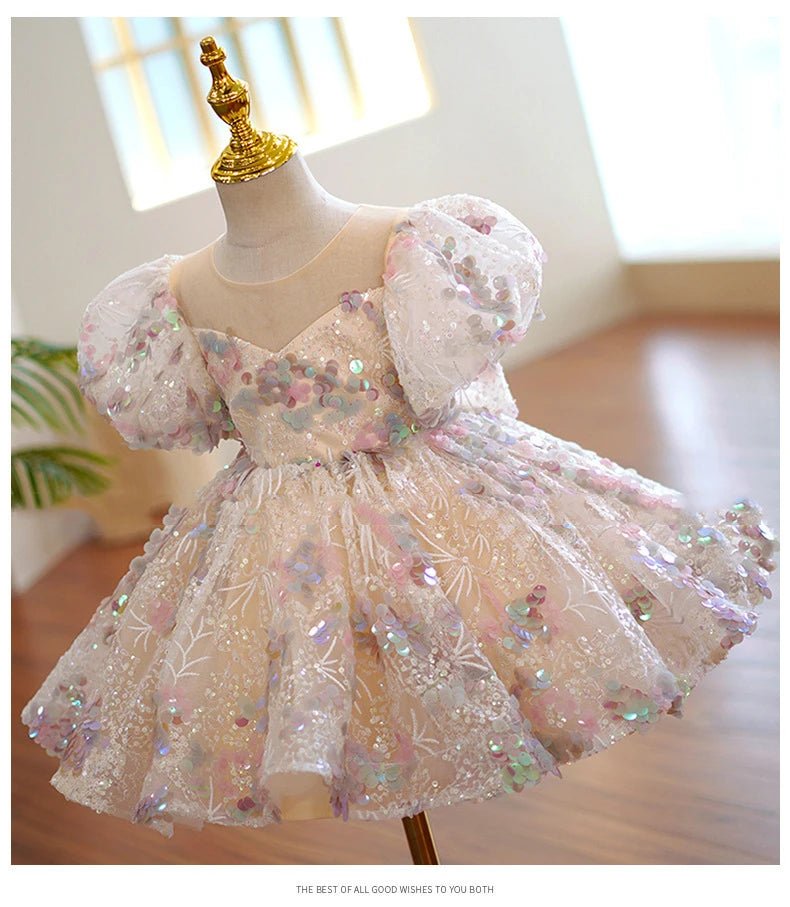 Kids Birthday Party Dresses for Little Girl Size 2 To 14 Years Prom Sequin Dress Luxury Gowns Sky Blue Evening Formal Frock - PratSN
