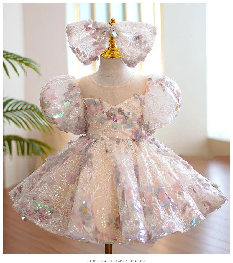 Kids Birthday Party Dresses for Little Girl Size 2 To 14 Years Prom Sequin Dress Luxury Gowns Sky Blue Evening Formal Frock - PratSN