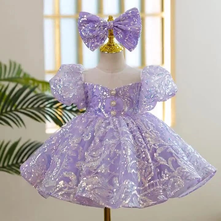 Kids Birthday Party Dresses for Little Girl Size 2 To 14 Years Prom Sequin Dress Luxury Gowns Sky Blue Evening Formal Frock - PratSN
