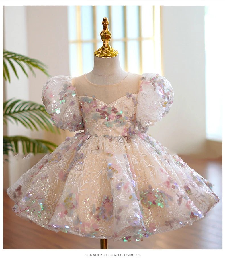 Kids Birthday Party Dresses for Little Girl Size 2 To 14 Years Prom Sequin Dress Luxury Gowns Sky Blue Evening Formal Frock - PratSN