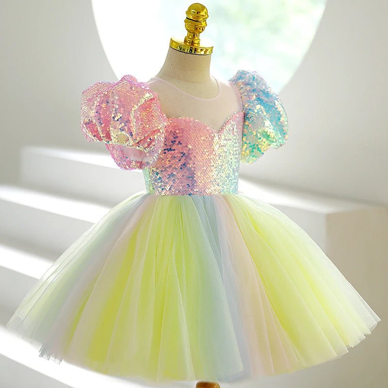 Kids Birthday Party Dresses for Little Girl Size 2 To 14 Years Prom Sequin Dress Luxury Gowns Sky Blue Evening Formal Frock - PratSN