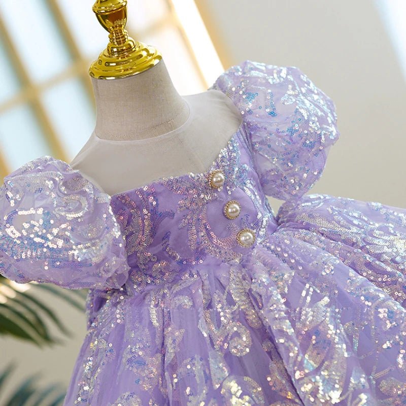 Kids Birthday Party Dresses for Little Girl Size 2 To 14 Years Prom Sequin Dress Luxury Gowns Sky Blue Evening Formal Frock - PratSN